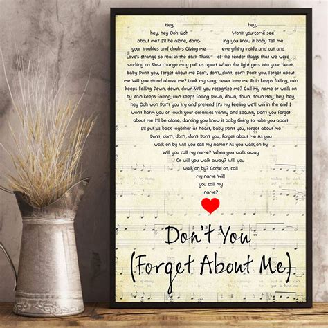 Don't You Forget About Me Lyrics Song Poster Heart Shape | Etsy