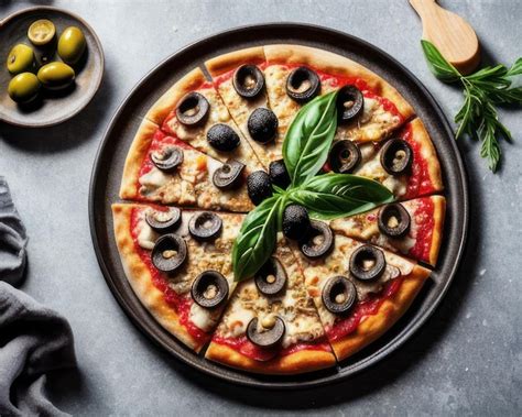 Premium AI Image | A pizza with olives and black olives on it