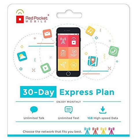 Red Pocket Mobile Express 30 Day Prepaid Phone Plan, No Contract, Free SIM Kit; Unlimited Talk ...