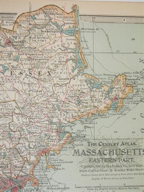 Vintage Massachusetts Map Antique Old 1899 Map of | Etsy | Massachusetts map, Map, Antique map