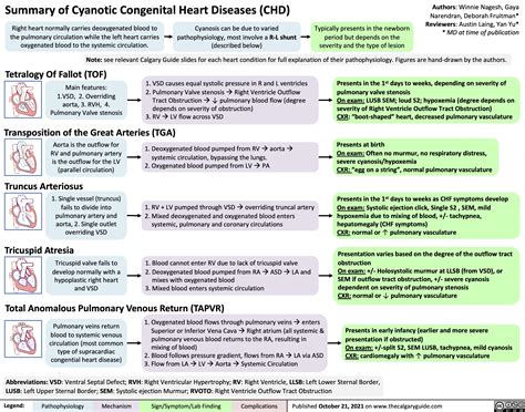 Summary of Cyanotic Congenital Heart Diseases | Calgary Guide