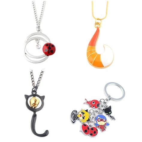 Fashion Jewelry Miraculous Ladybug Necklace Red enamel charm ladybug Cute Cat Tail Cat Noir with ...