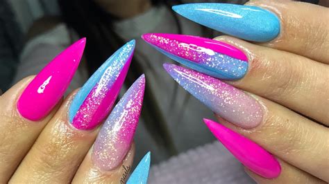 ACRYLIC NAIL DESIGN | BLUE & PINK DESIGN - YouTube