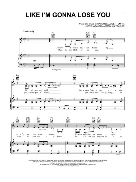 Like I'm Gonna Lose You by Meghan Trainor Sheet Music for Piano, Vocal & Guitar Chords (Right ...