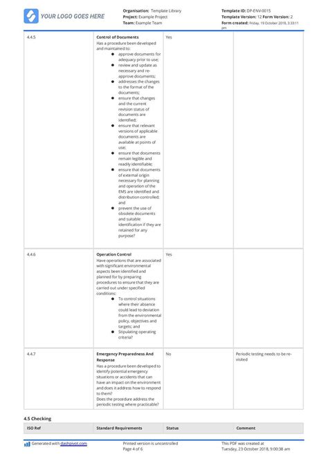 Environmental Audit Checklist Template