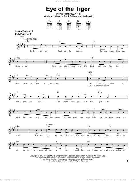 Survivor - Eye Of The Tiger sheet music for guitar solo (chords)