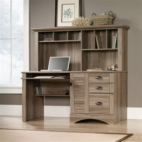 Sauder Harbor View Computer Desk with Hutch, Salt Oak Finish - Walmart.com - Walmart.com