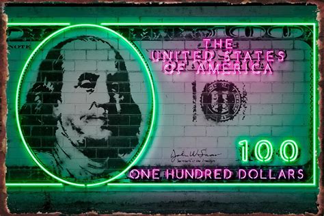 100 Dollar Neon Wall Decor Room Decoration Retro Vintage Metal Sign Tin Sign Tin Plates For Art ...