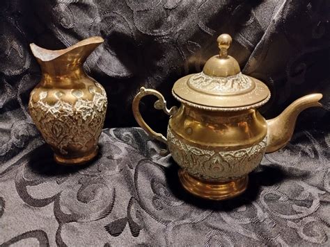 Persian Turkish Brass Etched Tea Pot Set, Antique Brass Tea Set - Etsy