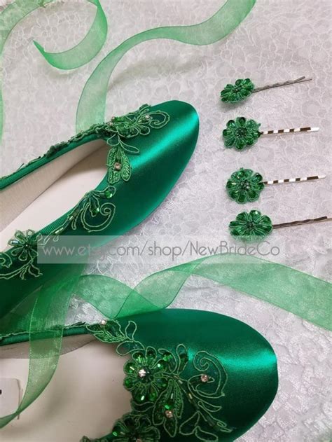 Green Ballerina Wedding Slipper Style Shoes Green Lace W | Etsy