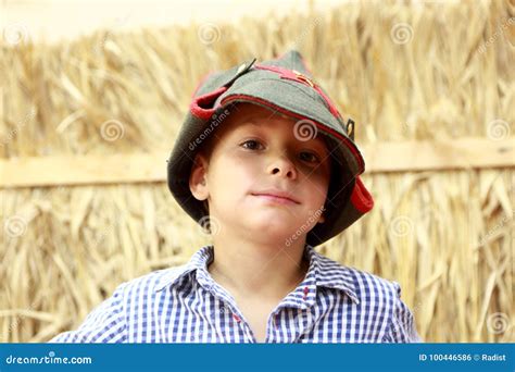 Child in budenovka hat stock photo. Image of military - 100446586