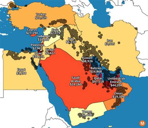 Middle Eastern Oil field distribution vs GDP per capita (2015) : r/MapPorn