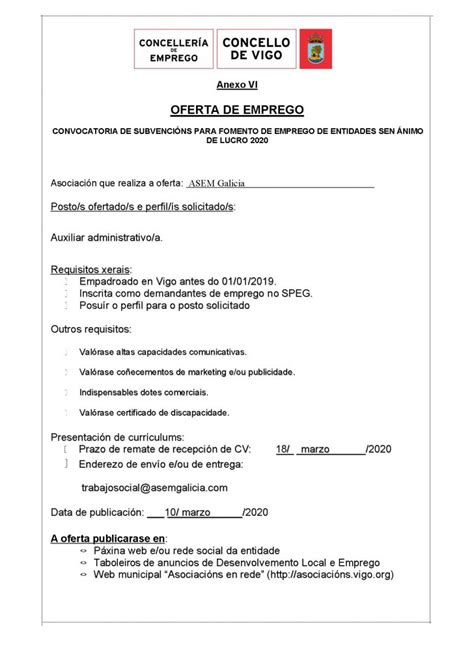 OFERTA DE EMPLEO | AUXILIAR ADMINISTRATIVO – Asem Galicia