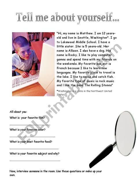 Tell Me About Yourself - Beginner English Worksheet - ESL worksheet by cacukraine