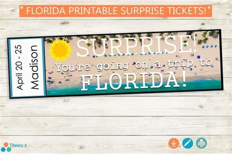 Printable SURPRISE Tickets to Florida // Adobe Editable PDF // Vacation ...