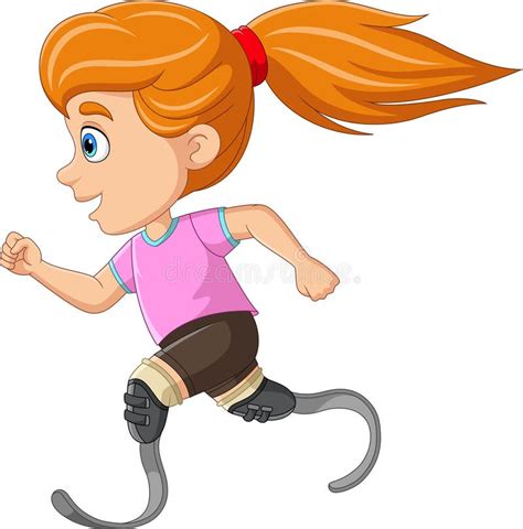 Cartoon Happy Disabled Girl Running with Prosthetic Leg Stock Illustration - Illustration of ...