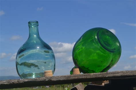 2 VINTAGE DEMIJOHN BOTTLES Large Wine Bottle Green Demijohn | Etsy