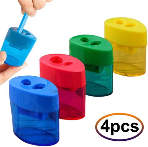 Double Hole Plastic Children's Pencil Sharpener Oval Shape Pencil Sharpener Colored Pencil ...