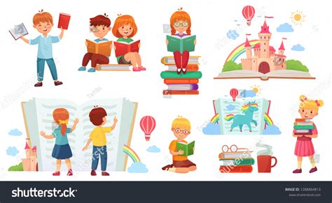 Kids Reading Book Cartoon Child Library Stock Vector (Royalty Free) 1288864813