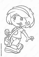Little Girl Walking Coloring Page sketch template