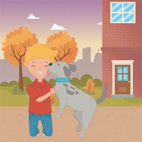 Boy with dog cartoon design Vector | Free Download