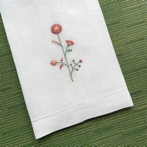 Embroidered Guest Towel - Pink Floral Motif - Happy Cactus Designs