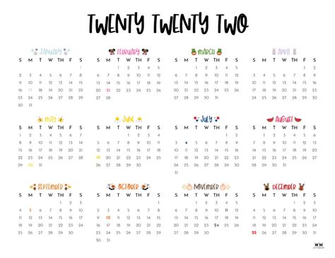 Printable 2022 Yearly Calendar