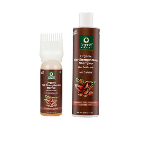 Combo Organic Hair Strenghtening Oil with coffee bean oil + Organic Hair Strengthening Shampoo ...