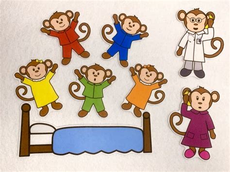 Five Little Monkeys Jumping on Bed Felt Stories Speech | Etsy