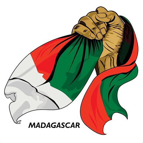 Fisted hand holding Madagascan flag. Vector illustration of lifted Hand grabbing flag. Flag ...