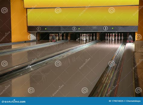 Bowling Alley Lanes with Pins Stock Image - Image of recreation, active ...