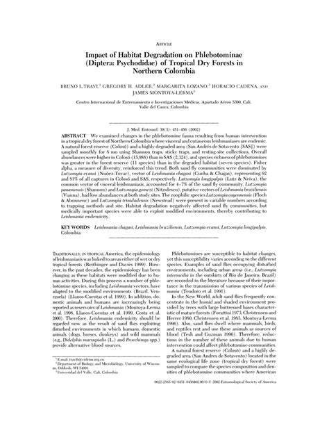 (PDF) Impact of Habitat Degradation on Phlebotominae (Diptera: Psychodidae) of Tropical Dry ...