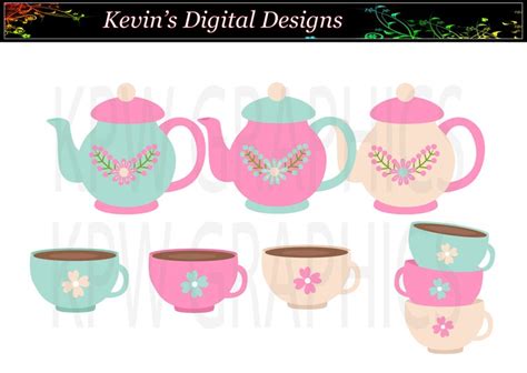 Teapots and Cups Clip-art Set in a PNG Format. Personal & Small ...