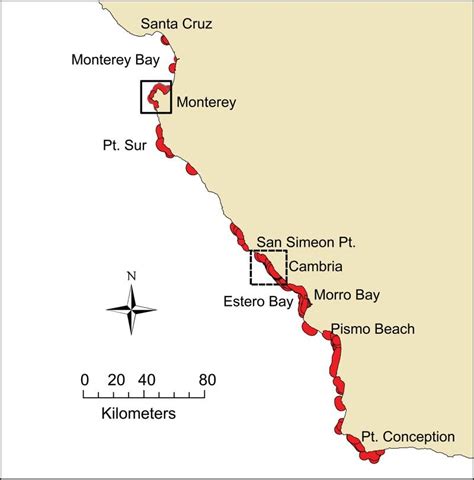 Map of the geographic distribution of sea otters in California showing... | Download Scientific ...