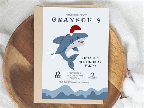 Christmas Shark Fintastic Kid Birthday Party Invitation Shark - Etsy