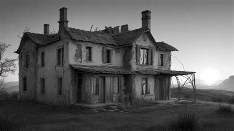 Premium AI Image | Abandoned house in a field Black and white image