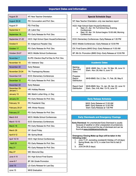 District Academic Calendar | Middletown Public Schools