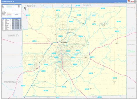 Allen County, IN Zip Code Wall Map Basic Style by MarketMAPS - MapSales