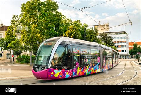 Modern city tram Alstom Citadis 302 in Dijon, France Stock Photo - Alamy