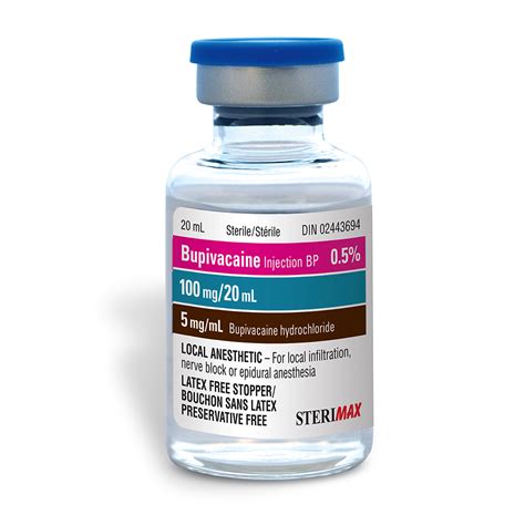 Bupivacaine Injection BP 0.5% (5 mg / mL) 20 mL - SteriMax Inc.