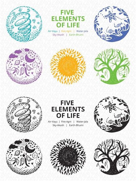 Five Elements of Life - Vector Set | Fifth element, Symbol drawing, Elements tattoo