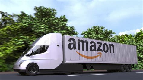 Electric Semi-trailer Truck with AMAZON Logo on the Side. Editorial 3D ...