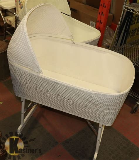 WICKER BASSINET (WHEELS FOLD UP FOR CARRYING)