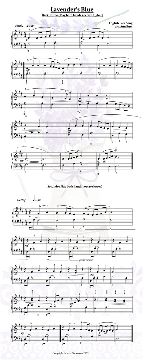 Lavender's Blue (Duet) - Intermediate Piano Sheet Music