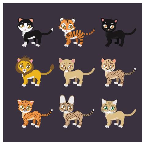 Collection of nine feline species 599422 Vector Art at Vecteezy