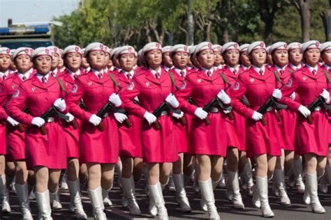 Chinese Women Militia Soldiers Marching Of The Military Parade Stock Photo - Download Image Now ...