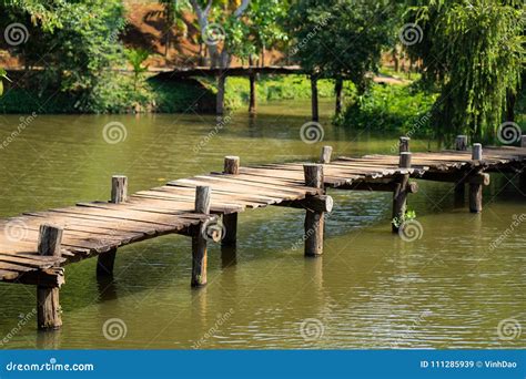 Old Walking Wooden Bridge on Lake in Vietnam Stock Image - Image of landscape, vietnam: 111285939