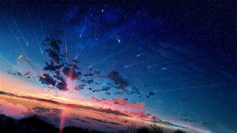 Starry Anime Sunset - HD Shooting Star Wallpaper by KNYT