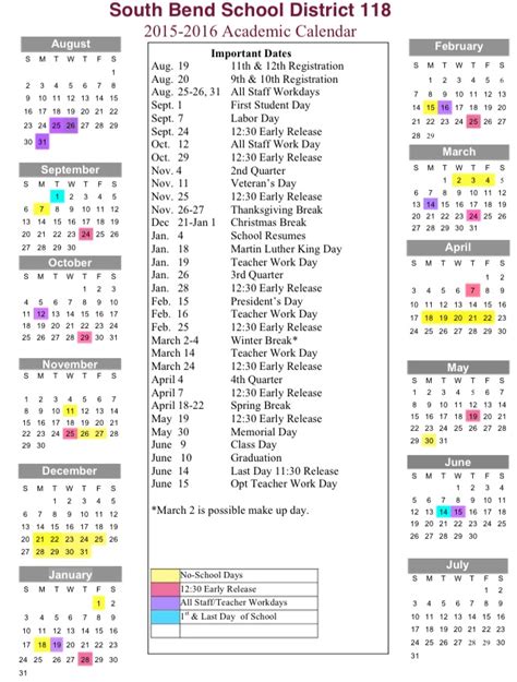 South Bend Public Schools: 2015-16 Academic Calendar