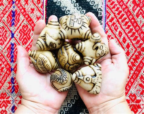 Set of 7 Large Peruvian CHUMPI KHUYA Stones High Relief Hand Carved From Alabaster Free Andean ...